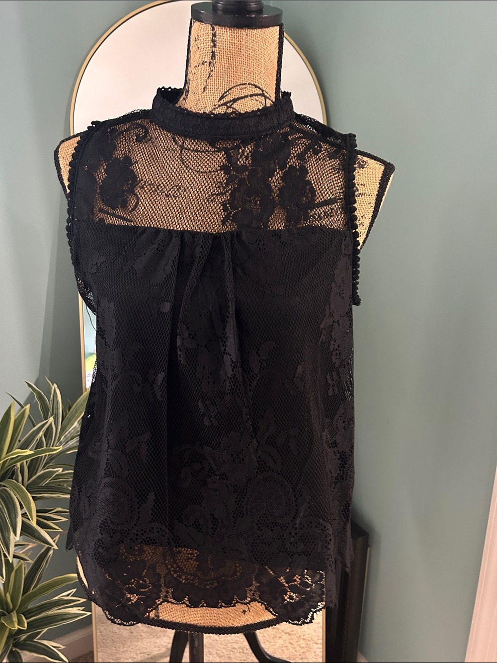 Alice Blue Black Lace High-Neck Top